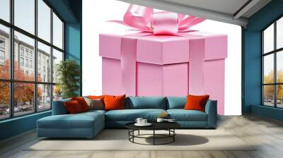 pink gift box isolated on transparent background cutout Wall mural