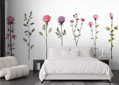 set of rose flowers isolated on transparent background cutout Wall mural