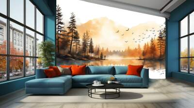 sunrise over the river watercolor isolated on transparent background cutout Wall mural