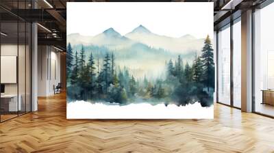 winter mountain landscape watercolor isolated on transparent background cutout Wall mural