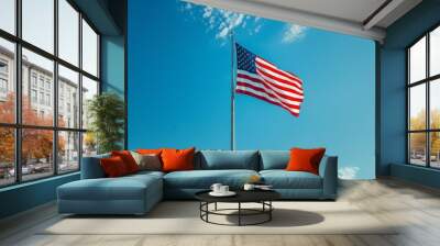 American flag against the blue sky Wall mural