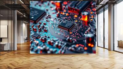 Close-up of intricate electronic circuitry Wall mural