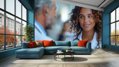 Portrait of a supportive female multiracial doctor soothing a worried patient Wall mural