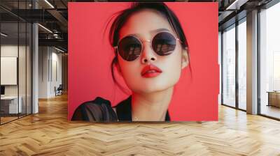 Stylish woman with reflective sunglasses Wall mural