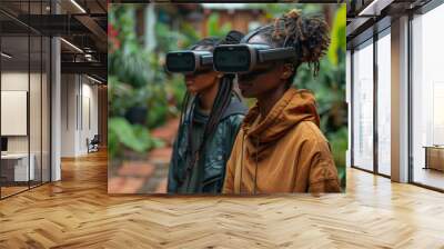 Two african american woman enjoying their daily lives while using VR headset Wall mural