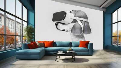 Dog wearing vr glasses, black and white style, collage, minimalism, Generative AI Wall mural