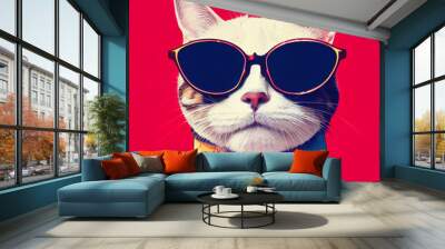 Hipster Cute Pop Art Cat Illustration Generative AI Wall mural