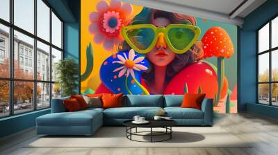 Summer vibes, abstract trendy art Generative AI Wall mural