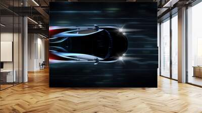 High speed black sports car - futuristic concept (with grunge overlay) - 3d illustration Wall mural