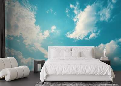 Blue sky cloud gradient light white background. Beauty dummer clear cloudy in sunshine calm bright winter air bacground. environment day horizon skyline view spring Wall mural