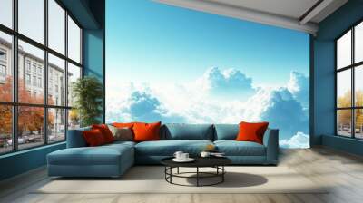 Blue sky cloud gradient light white background. Beauty dummer clear cloudy in sunshine calm bright winter air bacground. environment day horizon skyline view spring Wall mural