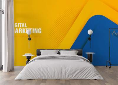 A bold blue geometric shapes, adding a striking contrast to the yellow. Blue and yellow Banner concepts vector design for a vibrant and modern vector design Wall mural