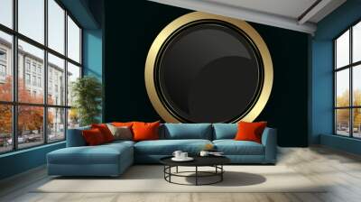 Gold circle button, premium banner on dark background,gold button in round gold frame vector illustration. abstract circle badge element design isolated on black background Wall mural