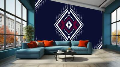 Seamless Geometric ethnic texture embroidery triangle on dark blue background used in fashion and wallpaper,skirt,carpet,wrapping,Batik,fabric,sheet with red and white triangle texture Vector, illustr Wall mural