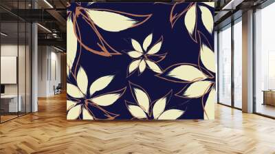 Traditional flowers textile, Each flower has elongated, pointed petals with uneven, jagged edges, giving them a dynamic and sketchy appearance. Wall mural