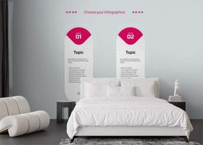 Two Infographic design with icons. and 2 options or 2 steps. process diagram, flow chart, info graph, Infographics for business concept, presentations banner, workflow layout, yellow, pink, Vector, il Wall mural