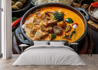 Gulai daging kambing is a popular Indonesian dish of beef curry from Padang, West Sumatra. goat curry spicy stew closeup culinary food photo Wall mural