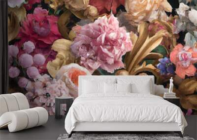 Elegant floral background in Renaissance style. Retro flower art design. 3D digital illustration. Wall mural