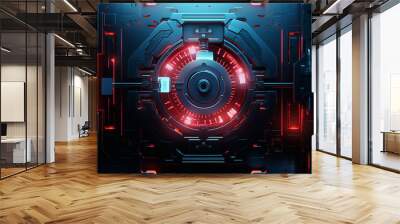 A glowing red and blue futuristic sci-fi door. Wall mural