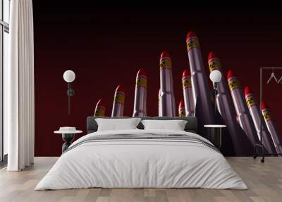 Combat rockets with the symbols of the atomic weapon displayed in a row. 3d illustration Wall mural