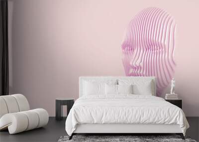 Conceptual image of the female head cut out of the wall and coming out of the wall. 3d illustration Wall mural