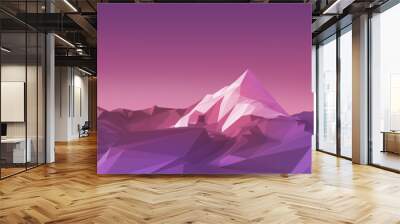 Low-poly image of a mountain with a white glacier at the top. 3d illustration Wall mural