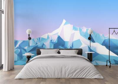 Winter polygonal image of mountainous terrain. 3d illustration Wall mural