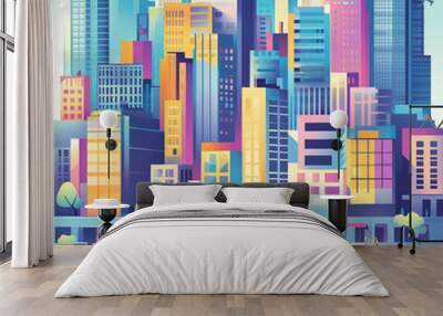 A modern vector image of a vibrant cityscape Wall mural