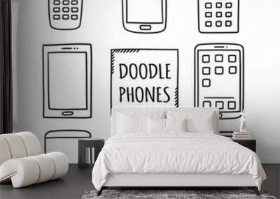 Doodle Phones Set. Old, modern, smartphones - isolated vector illustration Wall mural