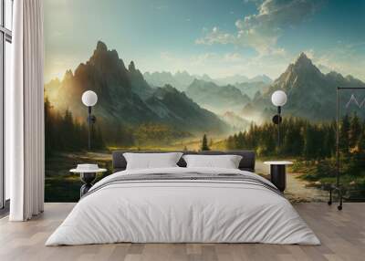 Fantasy mountains illustration Wall mural