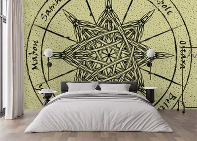 Abstract pagan wheel of the year on old paper Wall mural