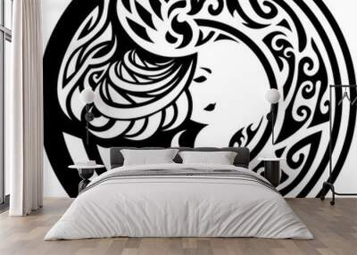 celtic scandinavian illustration of valkyrie or witch with tribal ornament Wall mural