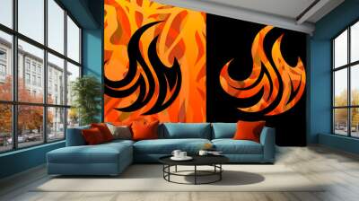 two outline icons with abstract flames Wall mural