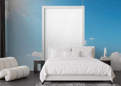 Frame mockup on white cloud blue sky background. Wall mural