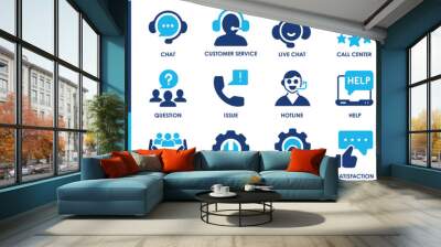 Live Chat and support icon set. Containing helpline, mutual aid, service, technical support, help and so on. Flat live Customer service icon set. Wall mural