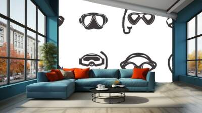 Masks for swimming vector black set icon. Isolated black set icon underwater glasses. Wall mural