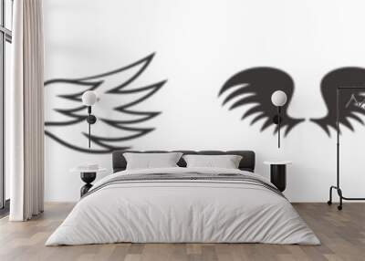 Set of black wings icons with sketch of hand drawn wings vector illustration Wall mural