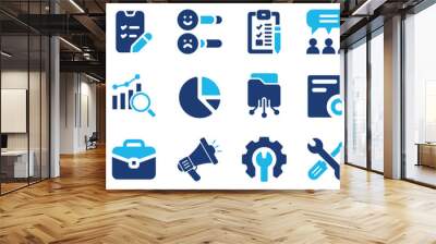 Survey icon set. Containing feedback, opinion, questionnaire, poll, research and so on. Flat vector icon set related to survey. Wall mural