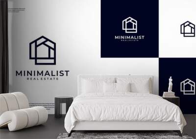 A line art icon of a home real estate logo design template Wall mural