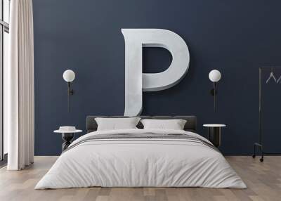 A minimalist 3D 'P' logo in matte white, isolated on a solid navy blue background Wall mural