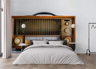 A vintage radio displayed on a clean white surface. Wall mural