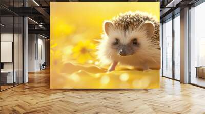 Cute hedgehog on a soft yellow background 32k, full ultra HD, high resolution Wall mural