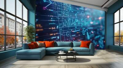 Detailed view of math symbols and formulas on a digital screen, isolated on a solid color background, high-tech design 32k, full ultra hd, high resolution Wall mural