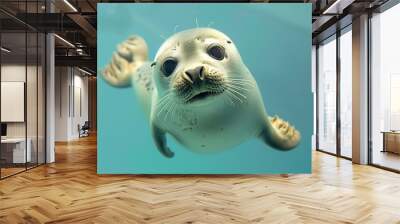 Happy seal playing on a pale blue background 32k, full ultra HD, high resolution Wall mural