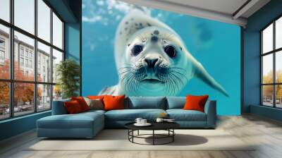 Playful seal pup on a clear blue background 32k, full ultra HD, high resolution Wall mural