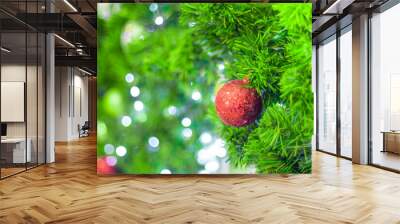 Christmas Tree red Ball And  gold Bokeh Background. Wall mural