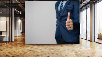 Close up view of Businessman showing a thumbs up sign with copy space. Wall mural