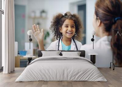 A child looks happy to meet a caregiver, give high five Wall mural