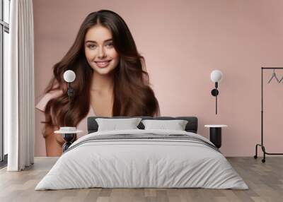 Beautiful girl with long brown hair, Treatment, care, spa, cosmetic, salon Wall mural