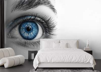 Close up of eye iris on white background, macro photography Wall mural